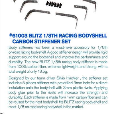 1/8th Racing Bodyshell Carbon Stiffener Set